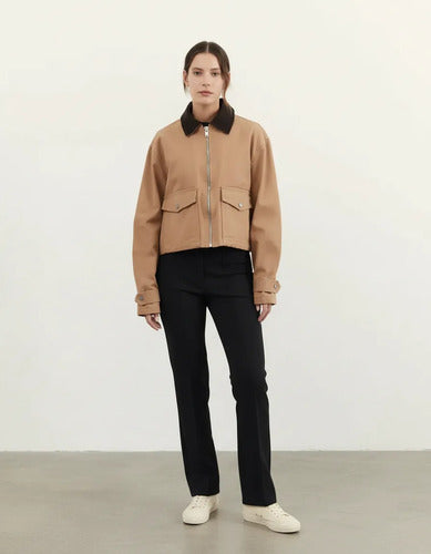 Campera De Gabardina Y Corderoy Oversize Marrón Claro 40 Liso