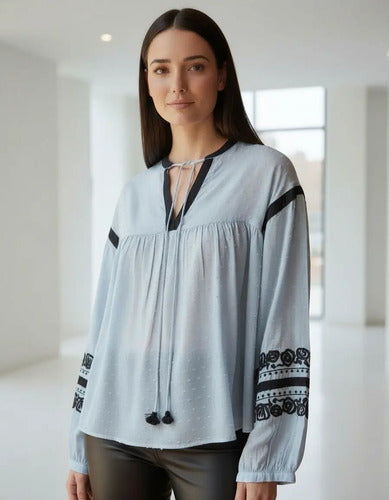 Camisa Blusa  Boho Plumetí Bordada Importada