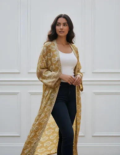 Kimono Seda Hindú  Largo Saco Importado