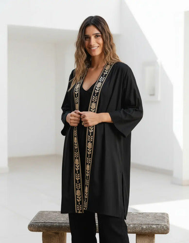 Kimono Bordado De India Modelo Amplio Xxl
