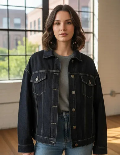 Campera De Jean Costura Contratono Modelo Grande Negro L Liso
