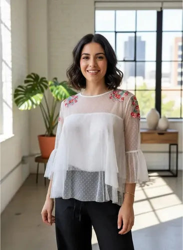 Blusa Boho Bordada Importada Tull