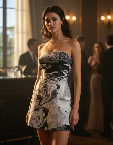Vestido Strapless Fiesta Noche Venus Cupido Arte
