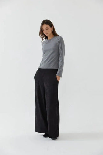 Pantalón Palazzo De Corderoy Modelo Grande Negro Liso L