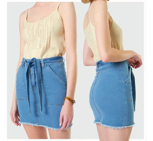 Mini Jean Pollera Denim Elastizada Celeste Liso L