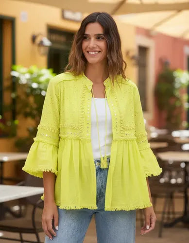 Saco Chaqueta De Broderie De India Nuevo 2da Selección Verde Flour L Lisa