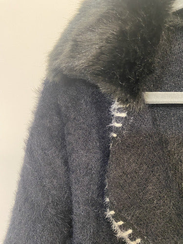 Saco Tapado Tejido Pelo De Mono + Piel Negro M Pelo De Mono