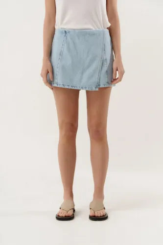 Short Pollera Skort De Jean Denim Celeste Liso Xl