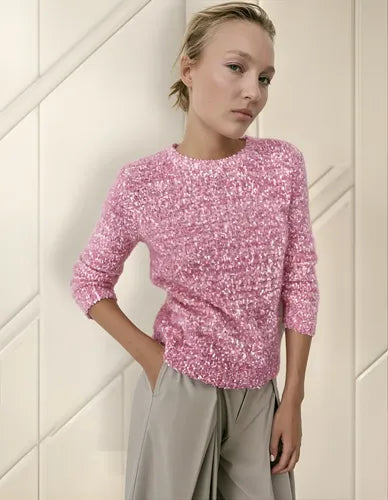 Sweater Boucle Jaspeado Tejido Rosa Liso Único