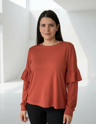Remera Manga Larga Talle Grande Xl Terracota Liso Xl Lisa