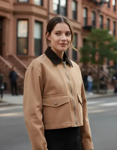 Campera De Gabardina Y Corderoy Oversize Marrón Claro 40 Liso