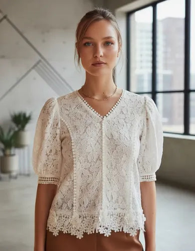 Blusa De Puntilla Mangas Princesa