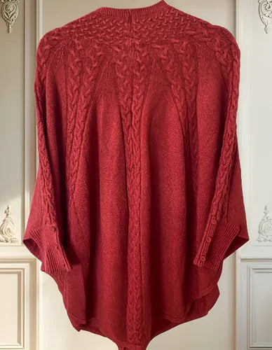 Poncho  Sweater Tejido Grueso Grande Importado Terracota Liso Único