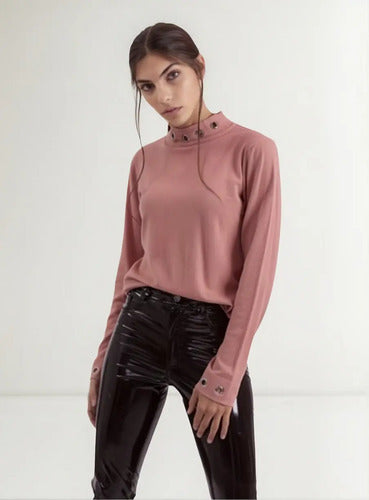 Sweater Tejido Cuello Alto Importado  Rosa Liso Único