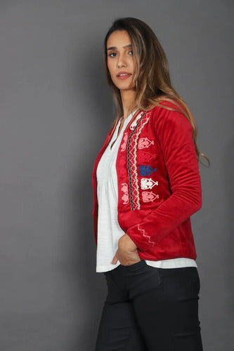 Saco Chaqueta Chiffon Bordada Rojo M Bordado