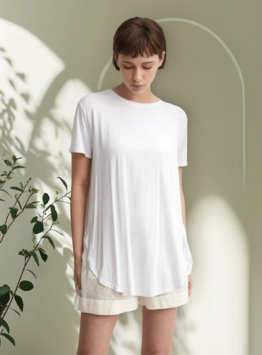 Remera  Modal Larga Modelo Amplio  Blanco Liso U