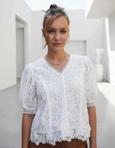 Blusa De Puntilla Mangas Princesa