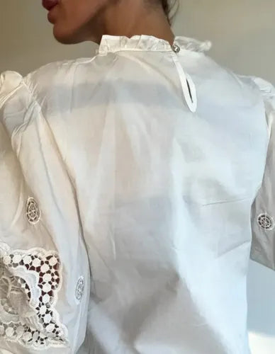 Blusa Camisa Guipur Calada Broderie