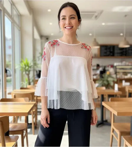 Blusa Boho Bordada Importada Tull