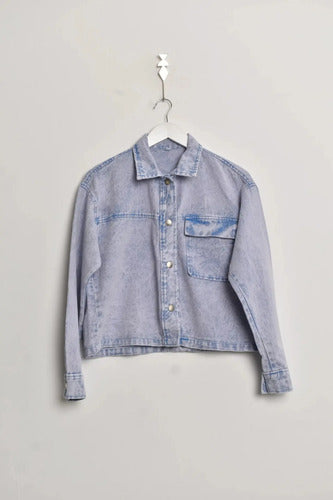 Camisaco Jean Grande Campera Denim Corta Oversize