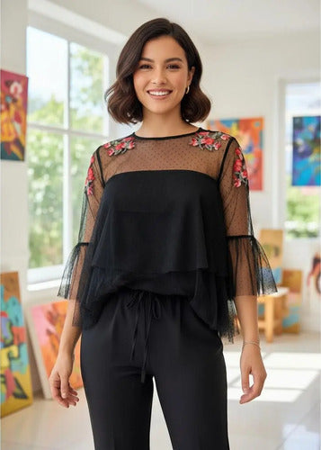 Blusa Boho Bordada Importada Tull