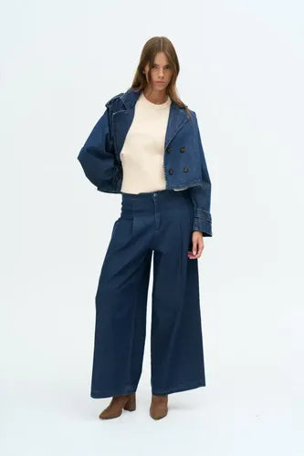 Campera De Jean Oversize Corta Azul Único Liso