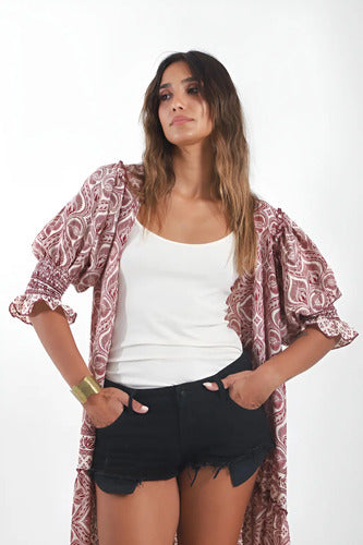Kimono Seda Hindú  Largo Saco Importado