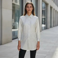 Camisa Blusa Diseño Detalles Dorados De Vestir Larga Blanco Puntitos Dorados 1