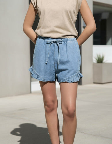 Short De Jean Con Volado Celeste Lisa L