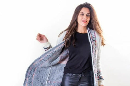 Saco Blanco Con Flecos Importado Talle L Estilo Folk Blanco Geométrico L
