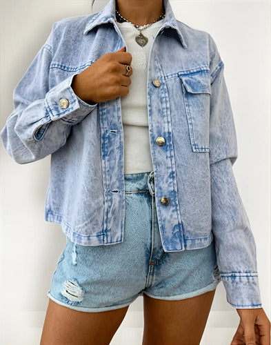 Camisaco Jean Grande Campera Denim Corta Oversize