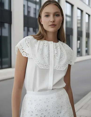 Camisa Sin Mangas Con Cuello De Broderie
