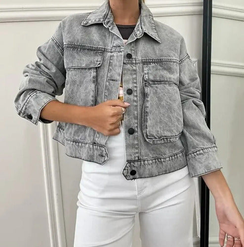 Campera Jean Cargo Denim Corta