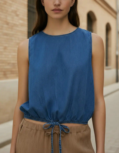 Blusa De Jean Denim Sin Mangas