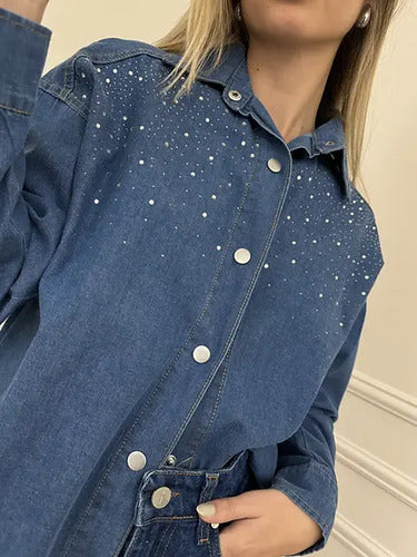 Camisa De Jean Con Hotfix Talle Amplio 2da Selección Azul Hotfix 38