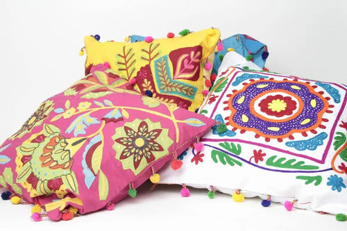 Funda De Almohadón Bordada Importada India 45 X 45