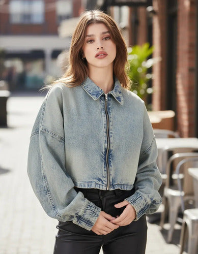 Campera De Jean Corta Modelo Amplio Oversize