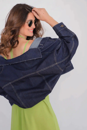 Campera De Jean Costura Contratono Modelo Grande Negro L Liso