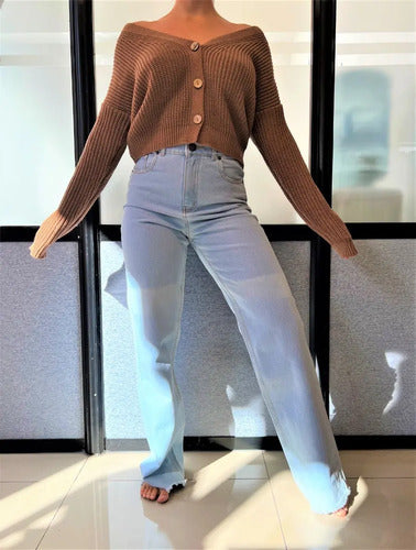 Pantalón Jean Wide Leg Denim Celeste Nuevo 2da Selección Celeste Liso 38