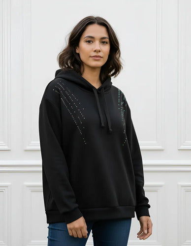 Buzo Oversize Básico Negro Con Brillos 40 Negro Lisa