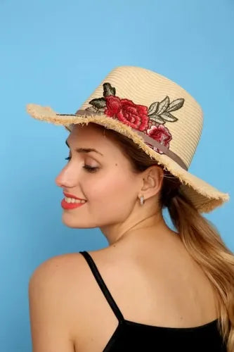 Gorro Sombrero Boho Bordado Importado  Marrón Claro U