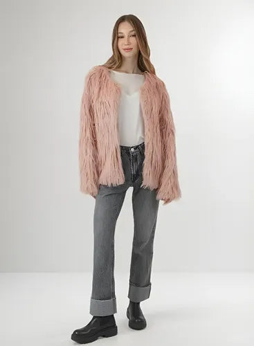 Saco Chaqueta De Piel Sintética Rosa M Lisa