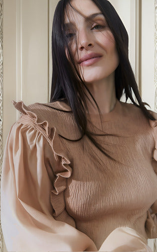 Sweater Tejido Importado Mangas De Gasa  Cod. 40 Marrón Claro Liso Único