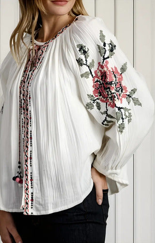 Saco Chaqueta Boho Importada Bordada Nueva De 2da Selección Crudo Bordado M