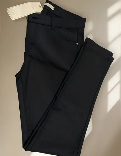 Pantalón Chupin Gabardina Oficina Uniforme Talle M 28 Negro Liso 28