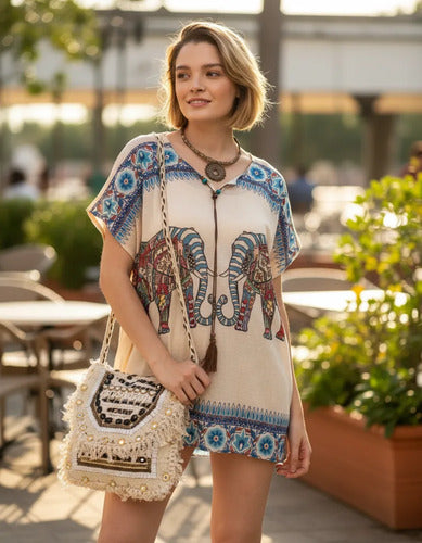 Blusa Remera Elefantes Importada Talle Grande Beige Único