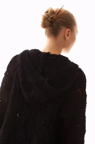 Tapado Saco Importado Chenille Con Capucha Negro Chenille Unico