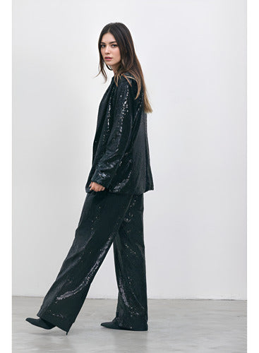 Pantalón De Lentejuelas Plateado Liso 40