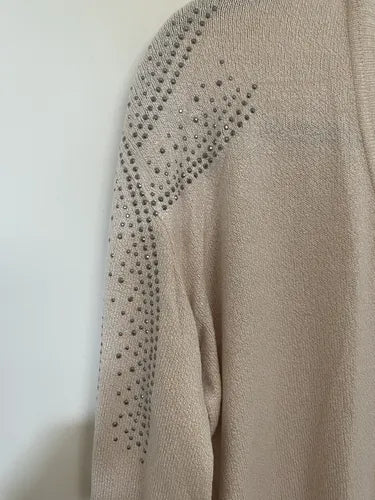 Saquito Cárdigan Tejido  Strass Modelo Amplio Beige Liso Único
