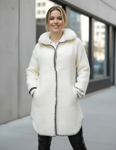 Saco Tapado Tejido Pelo De Mono + Piel Importado Extra Suave